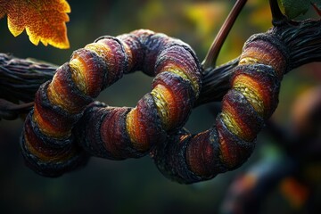 Poster - Intricate spiral of a grapevine, showcasing autumnal colors and textures.  A close-up, detailed view.