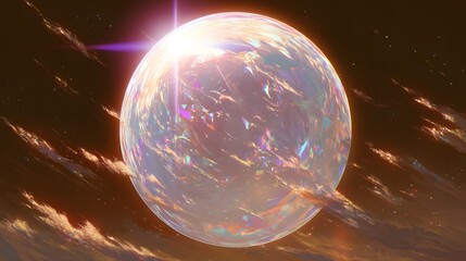 Wall Mural - a shimmering, glass-like planet orbiting a dying sun, 90s anime, generative ai