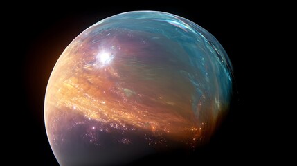 Wall Mural - a shimmering, glass-like planet orbiting a dying sun, 90s anime, generative ai