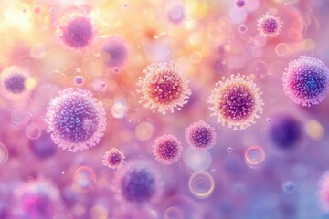 Aufkleber - Microscopic view of viruses, colorful, abstract background.  Viral infection, microscopic world.