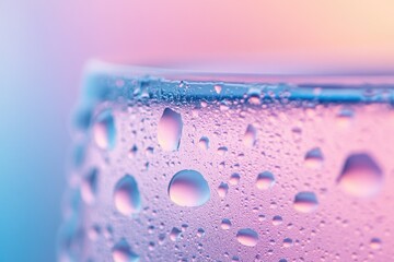 Poster - Close-up of water droplets on a glass surface, pastel colors.