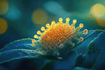 Poster - A close-up reveals a vibrant flower's intricate details, bathed in soft, golden light.