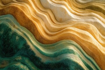 Leinwandbilder - Abstract undulating landscape with textured golden, beige, and green hues.  Evokes a sense of calm and natural beauty.