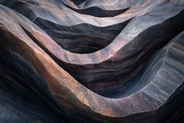 Aufkleber - Abstract rock formations with swirling, layered patterns in shades of gray, brown, and pink.