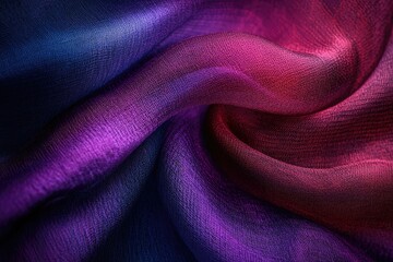 Poster - Close-up of ombre silk fabric in shades of deep blue, purple, and crimson, showcasing its texture and drape.
