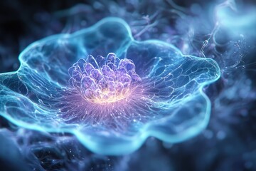 Fototapete - A luminous, ethereal flower, glowing with vibrant blues and purples, intricate details and energy.