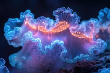 Poster - Glowing bioluminescent jellyfish underwater, intricate details, vibrant colors.