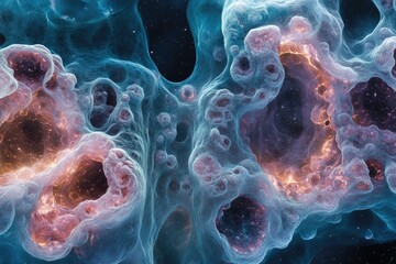 Poster - Abstract cosmic nebula with intricate, glowing formations and celestial details, creating a surreal, otherworldly landscape.