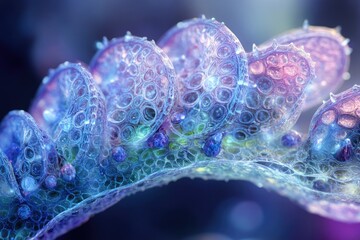 Poster - Microscopic view of a cellular structure, intricate network of interconnected cells with vibrant colors.