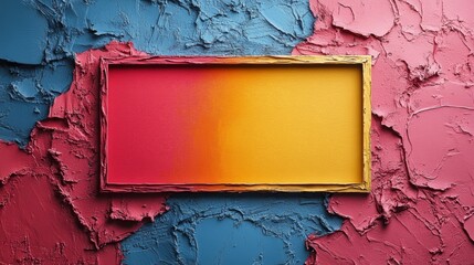 Poster - Textured Abstract Art Frame on Blue and Pink Plaster Background Displaying a Vibrant Gradient, Perfect for Artistic Presentation