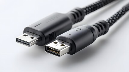 Aufkleber - Close up view of a dual ended USB A to USB C cable with both connector tips facing the on a clean white studio backdrop