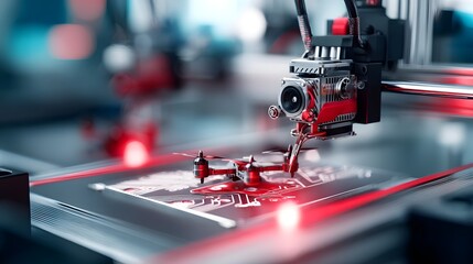 Aufkleber - Close up view of a 3D printer precisely manufacturing custom electronic components with sharp professional lighting