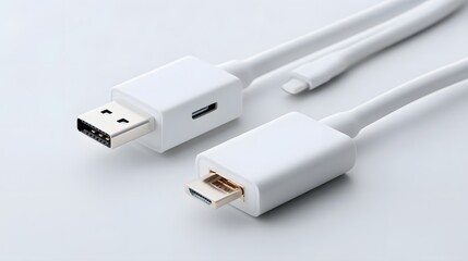 Poster - Close up view of a sleek and compact USB C to HDMI adapter cable against a simple white studio backdrop highlighting its modern and minimalist design