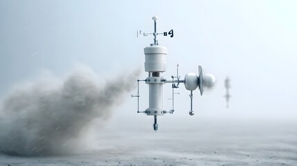 Poster - Close up view of an anemometer device spinning rapidly as it measures and records high wind speeds and turbulent weather conditions
