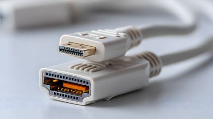 Aufkleber - Detailed shot of a DisplayPort connector with a braided cable isolated on a clean background