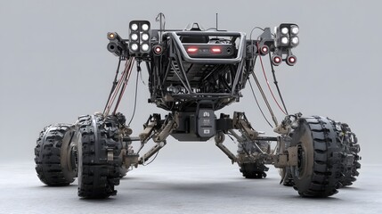 Poster - sleek and imposing military robot vehicle equipped with advanced weapons and surveillance technology
