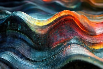 Fototapete - Abstract digital wave, vibrant colors, intricate mesh texture, flowing data visualization.