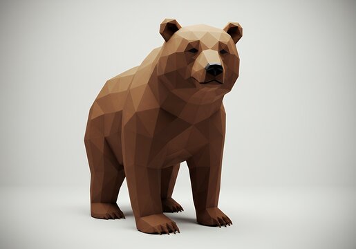 Standing Bear Origami Figure in Brown Tones on White Background