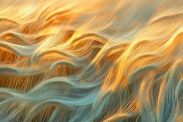 Leinwandbilder - Golden wheat field at sunset, gently swaying in the breeze, bathed in warm light.