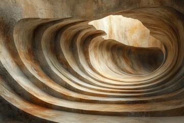 Leinwandbilder - Abstract swirling stone tunnel, textured walls, light at the end, architectural design.