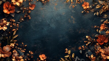Poster - Elegantly Dark Floral Arrangement with Copper Accents, Moody Botanical Backdrop for Creative Projects and Ornamental Designs, Floral-Themed Artistic Composition