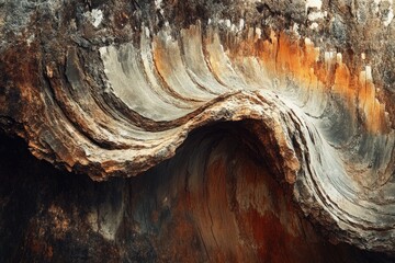 Poster - Intricate wave-like patterns in aged, weathered wood, showcasing rich textures and earthy tones.