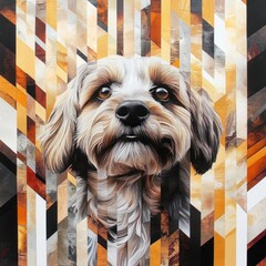 Poster - A cute dog portrait blends seamlessly into a geometric abstract background