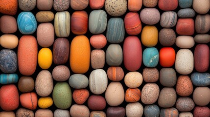 Poster - An assortment of brightly colored smooth pebbles are arranged tightly together.