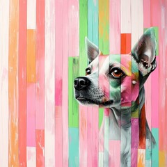 Aufkleber - Colorful abstract dog portrait merges with vibrant wood plank background