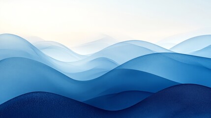 Poster - Abstract Serenity: Gradient Blue Waves Creating a Tranquil and Smooth Flowing Landscape, Minimalist Design for Backgrounds and Creative Compositions
