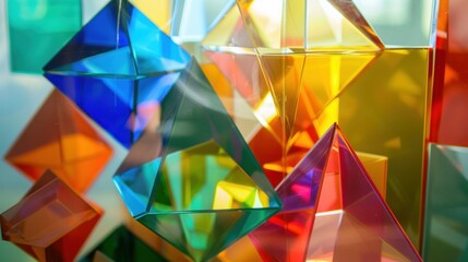 Aufkleber - geometric shapes made of colored glass with a blurred background.