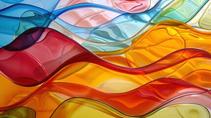 Poster - Wavy glass shapes in vibrant hues creating a fluid abstract design.