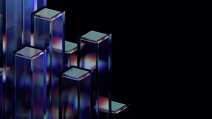 Poster - abstract animation, dark geometric design with moving glass blocks, 4k looping video, 3d render