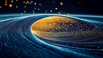 Poster - Dynamic wave of golden particles in a dark environment abstract digital art futuristic concept