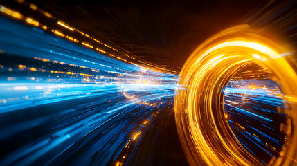 Poster - Dynamic light trails creating a futuristic vortex digital realm abstract art high-tech environment close-up view