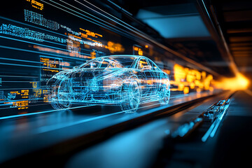 Fototapete - Autonomous vehicle revolution digital cityscape 3d graphic futuristic environment dynamic perspective