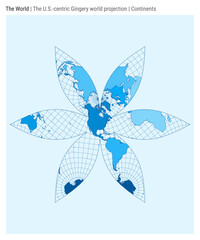 Poster - World Map. The U.S.-centric Gingery world projection. Continents style. High Detail map for infographics, education, reports, presentations. Vector illustration.