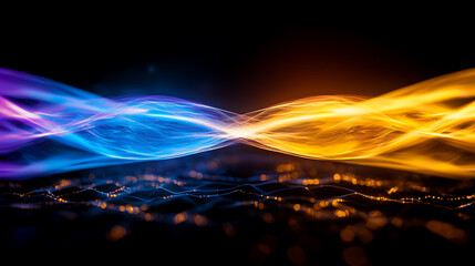Poster - Dynamic energy waves abstract art digital artwork dark background close-up view visual concept