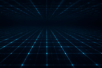 Poster - Digital Grid: Abstract digital grid of glowing lines with dots that create a mesmerizing pattern. It evokes the feeling of technological progress and innovation with a sci-fi feel.