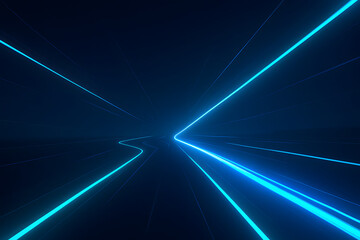 Poster - blue neon path: a striking, perspective composition of luminous blue neon lights against a deep, dar