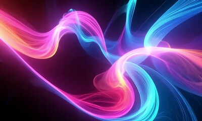 Poster - Psychedelic Animation Featuring Neon Color Strokes Swirling Over a Deep Black Background Made with Generative AI Technology