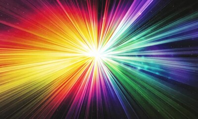 Poster - Vibrant Rainbow Sunbursts Emanating from a Central Point Creating a Stunning Radial Pattern Background Made with Generative AI Technology
