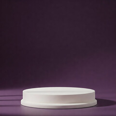Poster - Minimalist Podium on Purple: A simple, elegant, and modern white podium is set against a solid purple background, a clean and uncluttered scene perfect for product showcases or artistic displays.