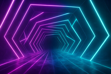 Poster - Neon Tunnel: A mesmerizing tunnel of neon lights, radiating a futuristic and technological vibe, inviting the viewer into its vibrant depths.