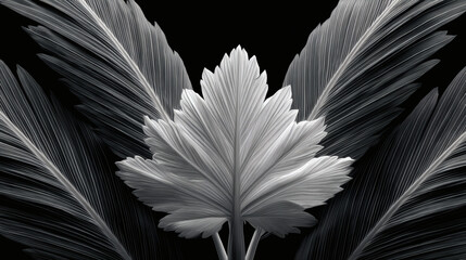 Poster - Elegant Leaf Arrangement with Dark Background and Fine Details