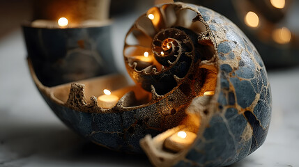 Poster - Elegant Nautilus Shell Candle Holders with Warm Candlelight Glow