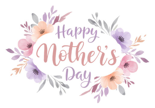 Happy Mother's Day with watercolor flowers