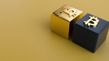 Poster - A gold and blue block representing wealth and value in cryptocurrency with a 3d perspective for financial analytics