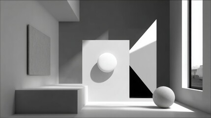 Poster - Minimalist white sphere positioned in a room creating an abstract aesthetic that highlights contemporary interior design trends