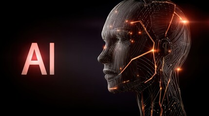 Poster - Conceptual illustration of a human head with the word ai signifying the integration of artificial intelligence in modern society